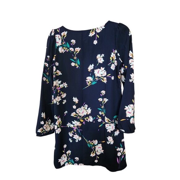 Lulus XS Floral Long Sleeve Navy Shift Dress Polyester Womens - Picture 2 of 3